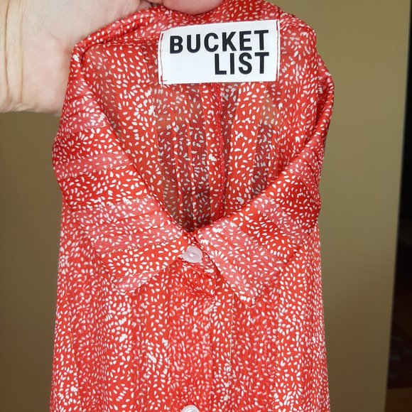 Bucket List Lightweight Button Down Batwing Blouse - Picture 8 of 10